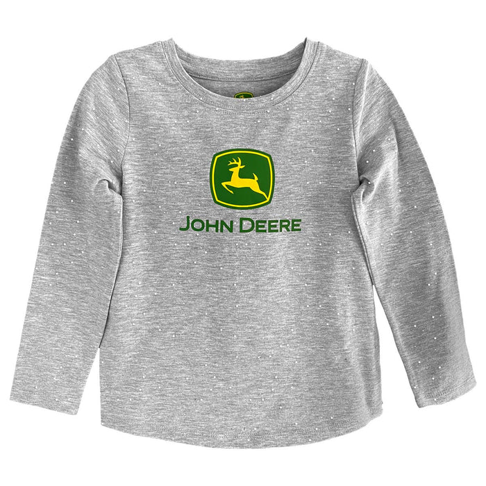 John Deere Logo Youth Girls Grey Long Sleeve Shirt