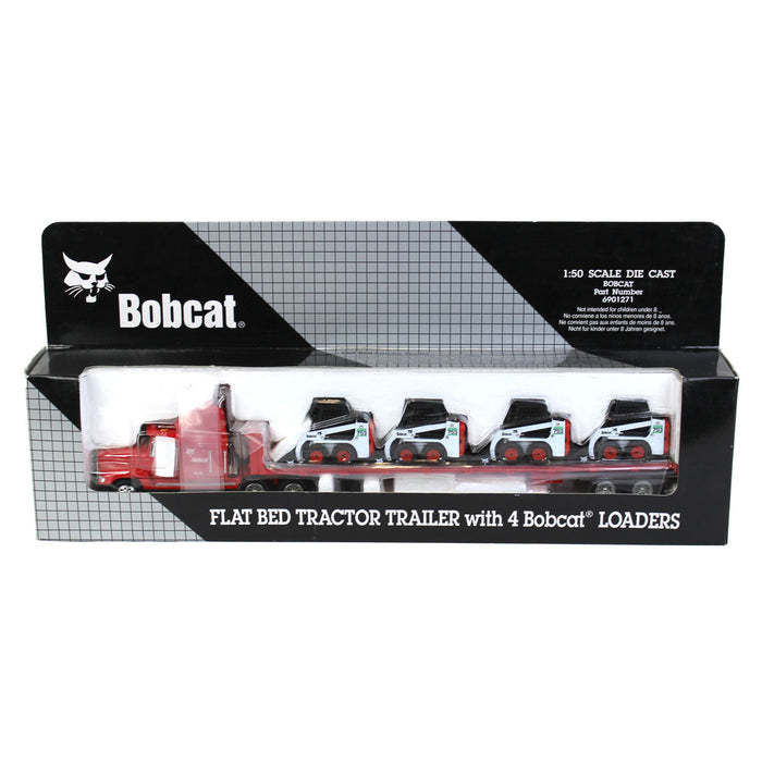 1/50 Bobcat Flatbed Tractor Trailer w/ 4 Bobcat 753 Skid Loaders