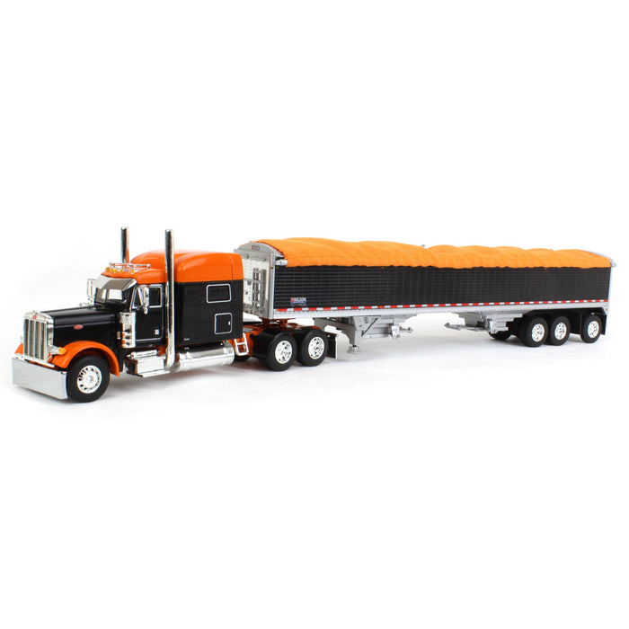 1/64 Black & Orange Peterbilt 379 w/ 50ft Wilson Pacesetter Grain Trailer, DCP by First Gear