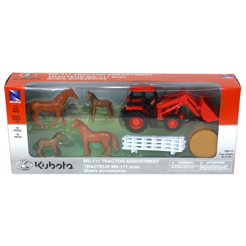 Kubota Farm Toy Set with Tractor & Horses by New Ray Toys