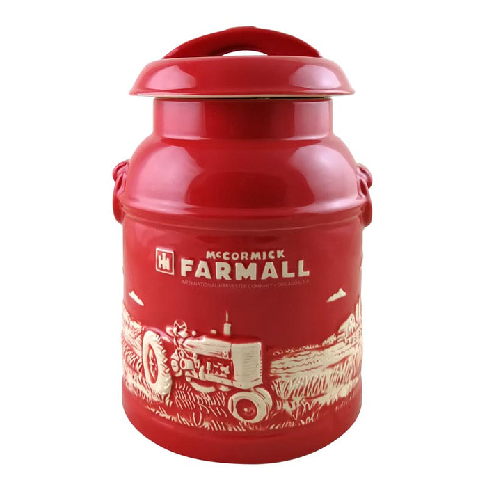 (B&D) IH Farmall Raised-Relief Stoneware Milk Can Cookie Jar - Damaged Item