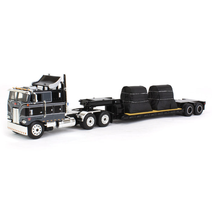 1/64 Black, Grey & Silver Peterbilt 352 COE w/ Turbo Wing, Rogers Vintage Lowboy & Coil Load, DCP by First Gear