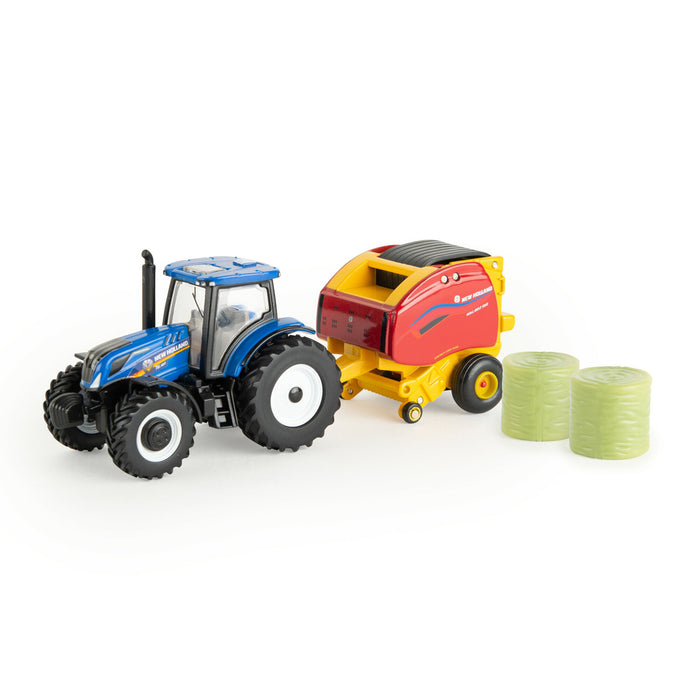 1/64 Special Edition New Holland Dairy Barn Set with T6.164 Tractor and Roll-Belt 560 Baler