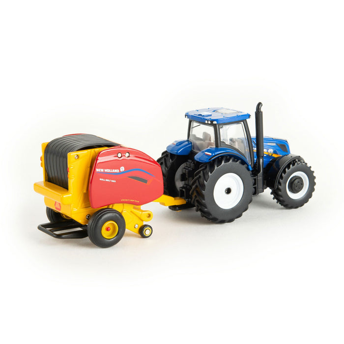 1/64 Special Edition New Holland Dairy Barn Set with T6.164 Tractor and Roll-Belt 560 Baler