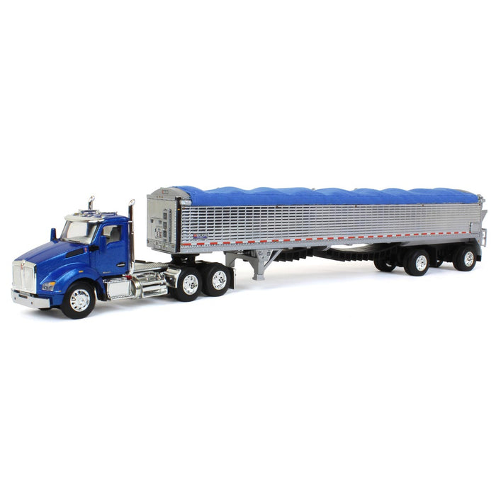 1/64 Blue Kenworth T880 w/ Chrome Wilson Patriot Spread-Axle Belt Trailer, DCP by First Gear