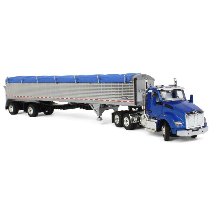 1/64 Blue Kenworth T880 w/ Chrome Wilson Patriot Spread-Axle Belt Trailer, DCP by First Gear