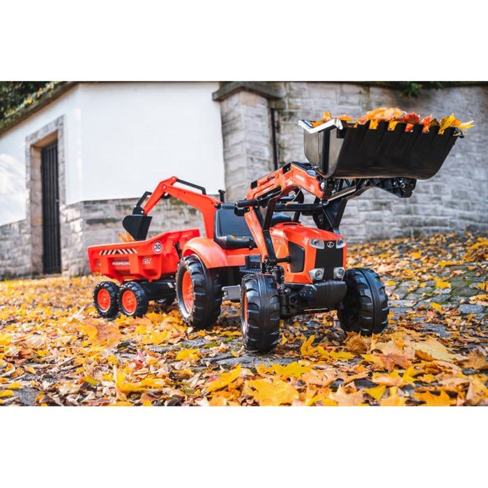 Kubota M135GX Pedal Backhoe w/ Front Loader, Rear Excavator & Trailer