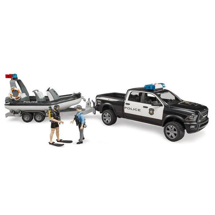 1/16 RAM 2500 Police Pickup Truck with Trailer & Boat by Bruder