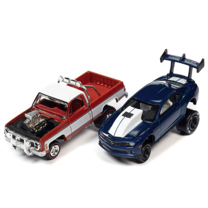 1/64 Zingers Chevrolet Twin Pack with 1973 Cheyenne & 2011 Camaro by Johnny Lightning, Red & Blue