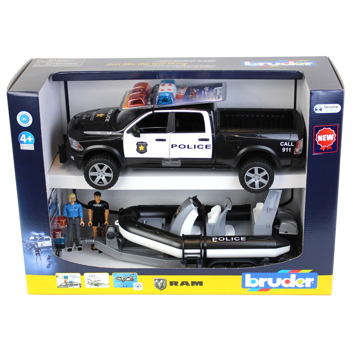 1/16 RAM 2500 Police Pickup Truck with Trailer & Boat by Bruder