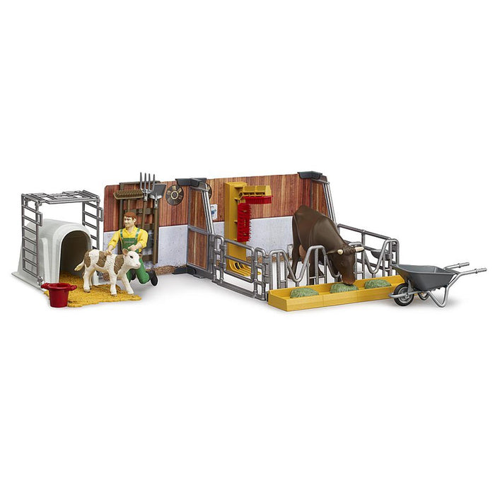 1/16 Bworld Cow & Calf Barn with Farmer by Bruder