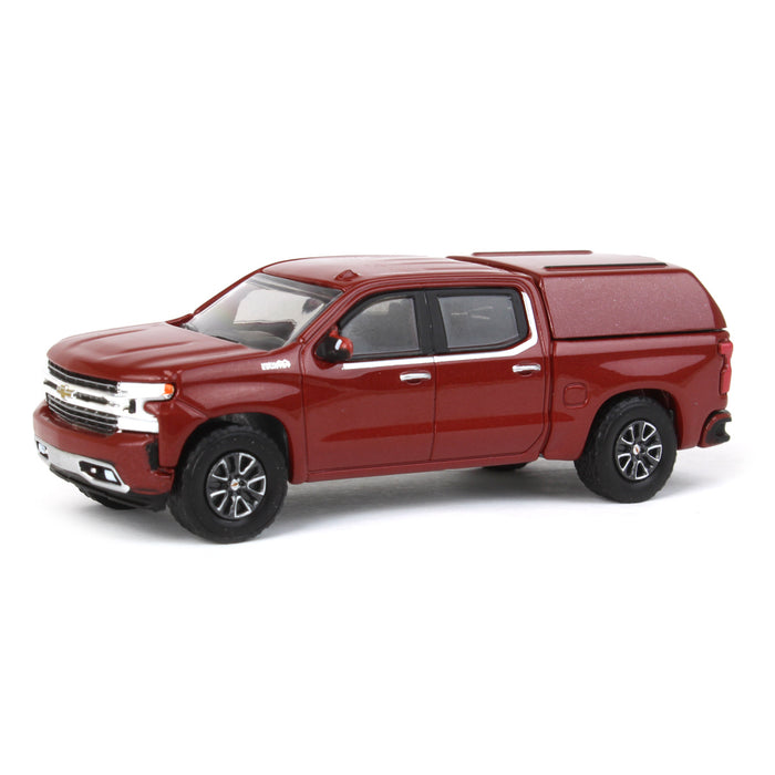 1/64 2022 Chevrolet Silverado LTD High Country with Camper Shell, Cherry Red, Showroom Floor Series 2