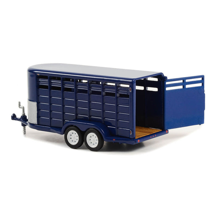 1/64 14ft Bumper Hitch Livestock Trailer, Dark Blue, Hitch & Tow Trailers