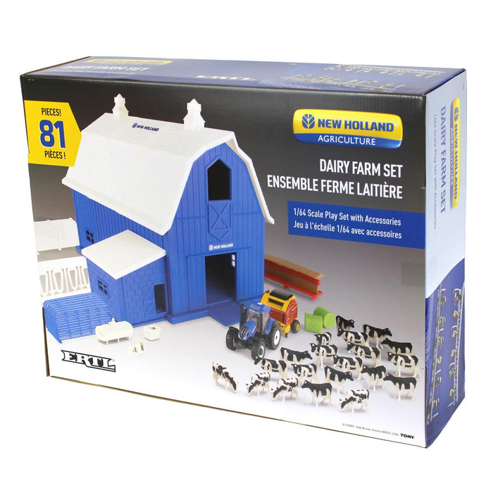 1/64 Special Edition New Holland Dairy Barn Set with T6.164 Tractor and Roll-Belt 560 Baler