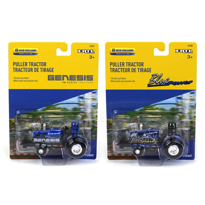 Set of 2 ~ 1/64 New Holland "Blue Power" & "Genesis" Die-cast Pulling Tractors