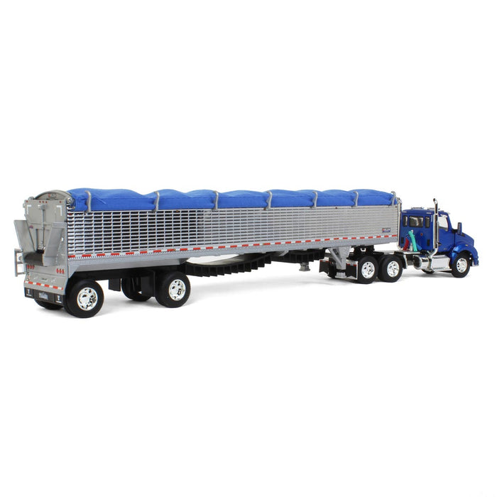 1/64 Blue Kenworth T880 w/ Chrome Wilson Patriot Spread-Axle Belt Trailer, DCP by First Gear