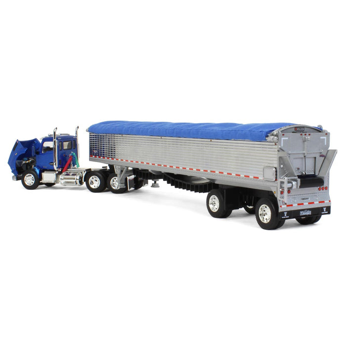 1/64 Blue Kenworth T880 w/ Chrome Wilson Patriot Spread-Axle Belt Trailer, DCP by First Gear