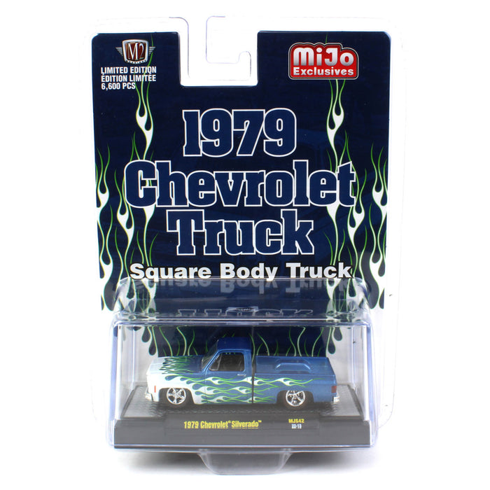 1/64 1979 Chevrolet Silverado Pickup Blue with Flames, M2 Machine MIJO Exclusive