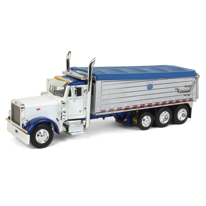 1/64 White/Blue Peterbilt 379 w/ Tri-axle Chrome MAC Dump Body, DCP by First Gear