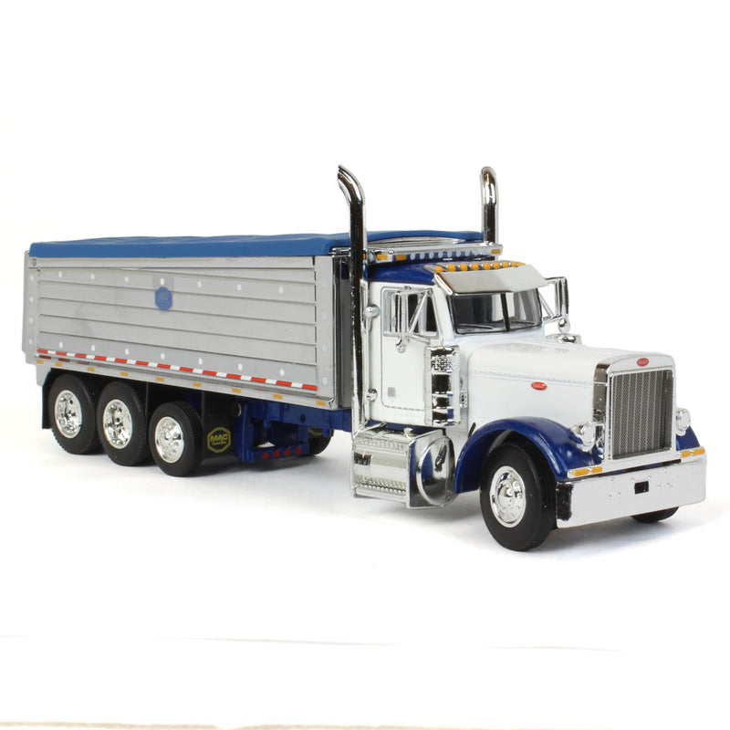 1/64 Peterbilt 379Truck with Tri-axle Chrome MAC Dump Body, White/Blue, DCP by First Gear