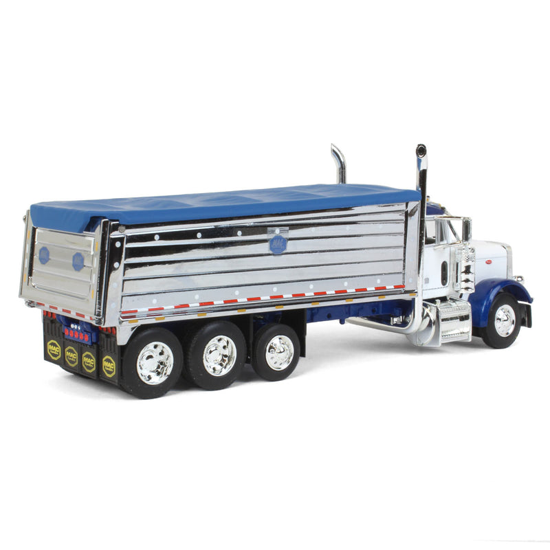 1/64 Peterbilt 379Truck with Tri-axle Chrome MAC Dump Body, White/Blue, DCP by First Gear
