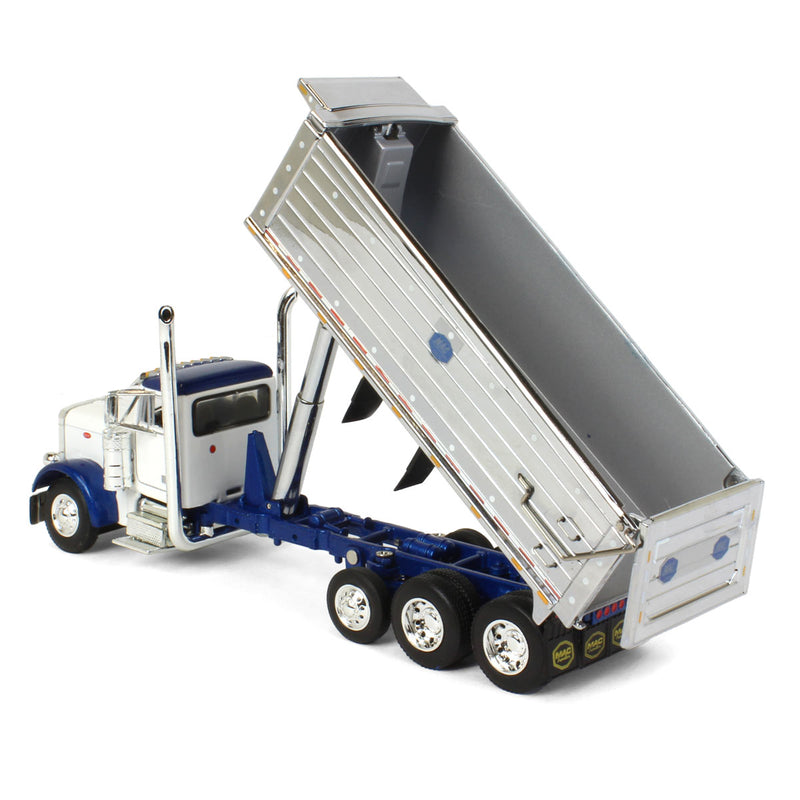 1/64 Peterbilt 379Truck with Tri-axle Chrome MAC Dump Body, White/Blue, DCP by First Gear