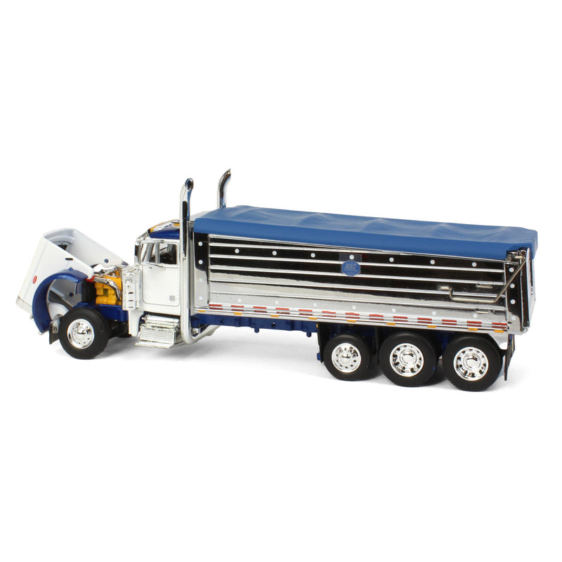 1/64 Peterbilt 379Truck with Tri-axle Chrome MAC Dump Body, White/Blue, DCP by First Gear