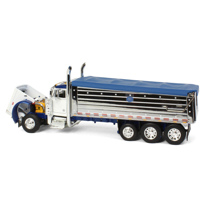 1/64 White/Blue Peterbilt 379 w/ Tri-axle Chrome MAC Dump Body, DCP by First Gear