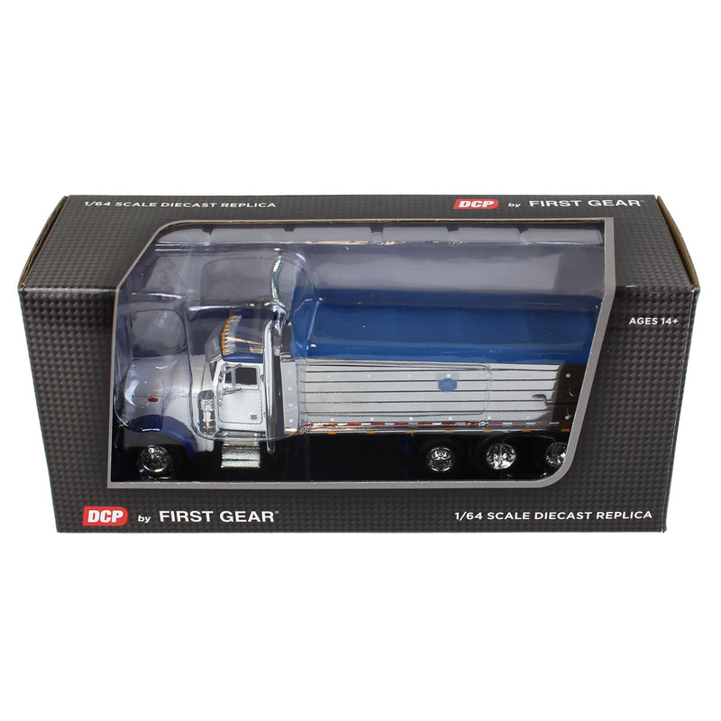 1/64 Peterbilt 379Truck with Tri-axle Chrome MAC Dump Body, White/Blue, DCP by First Gear