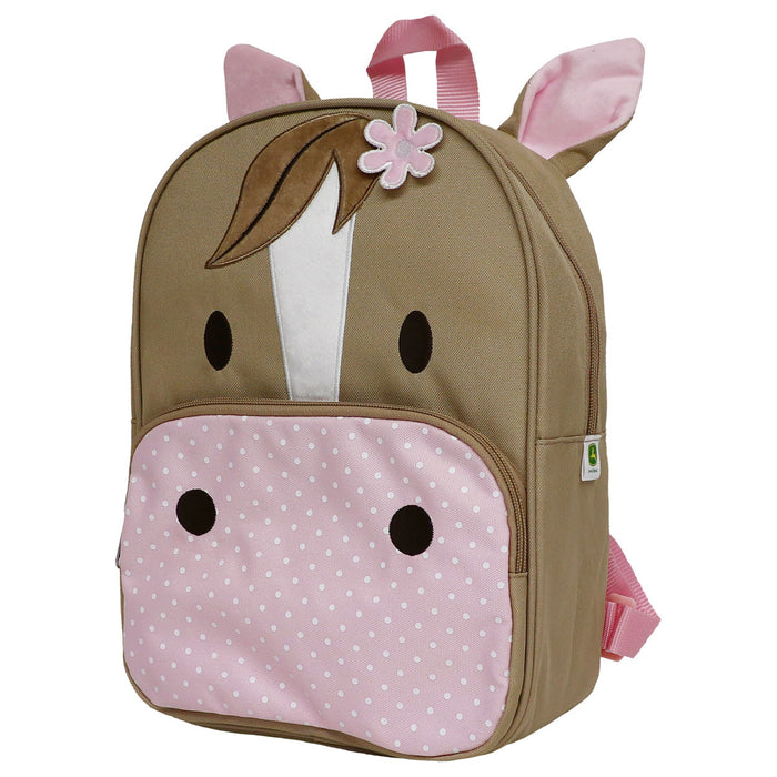 Toddler Khaki & Soft Pink Embroidered Horse John Deere Backpack