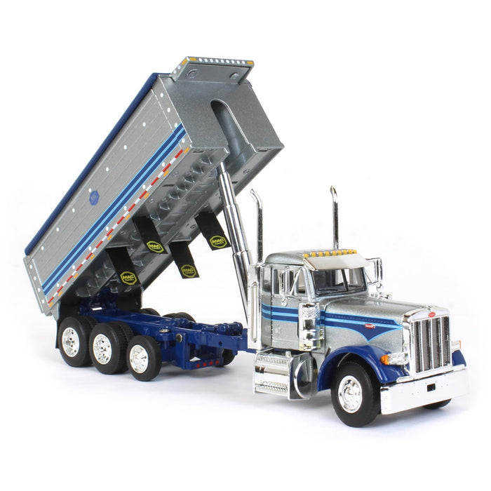 1/64 Silver & Blue Peterbilt 379 w/ Tri-Axle MAC Dump Body, DCP by First Gear