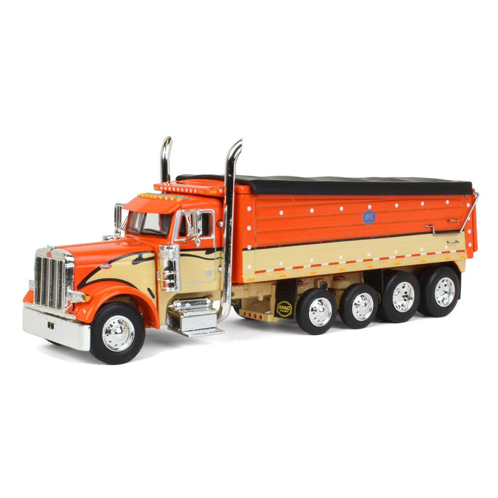 1/64 Orange, Black & Tan Peterbilt 379 w/ Quad-Axle MAC Dump Body, DCP by First Gear