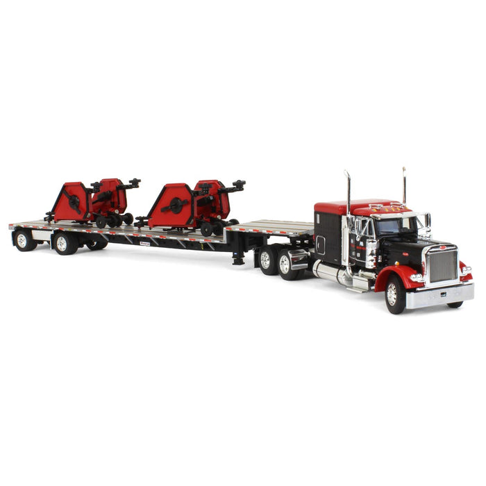 1/64 Black Bush Hog Peterbilt 379 63" Flattop Sleeper w/ Transcraft Deck Trailer & 2 Bush Hog Wing Mowers