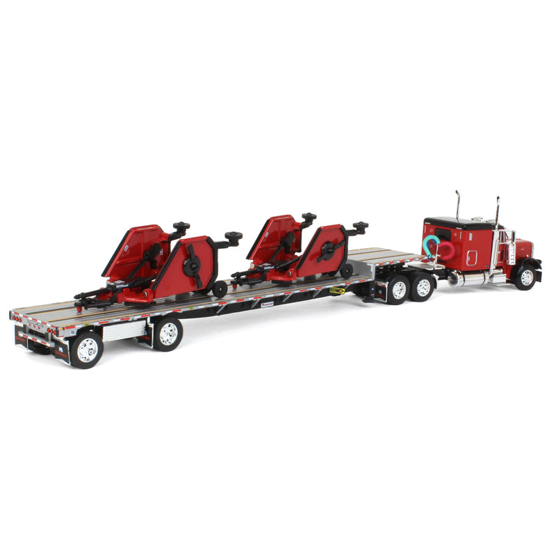 1/64 Peterbilt 379 Semi Truck with Transcraft Deck Trailer & 2 Bush Hog Wing Mowers, Outback Toys Exclusive, DCP by First Gear