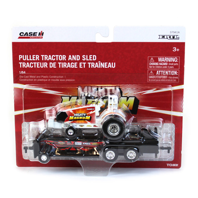 Set of 2 ~ 1/64 Case IH Magnum "Red Rumbler" & "Mighty Magnum" Pulling Tractors with Sleds