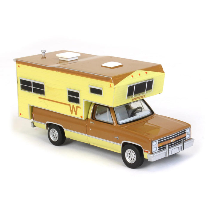 1/64 1986 Chevrolet C20 Silverado with Winnebago Slide in Camper, Copper and Tan