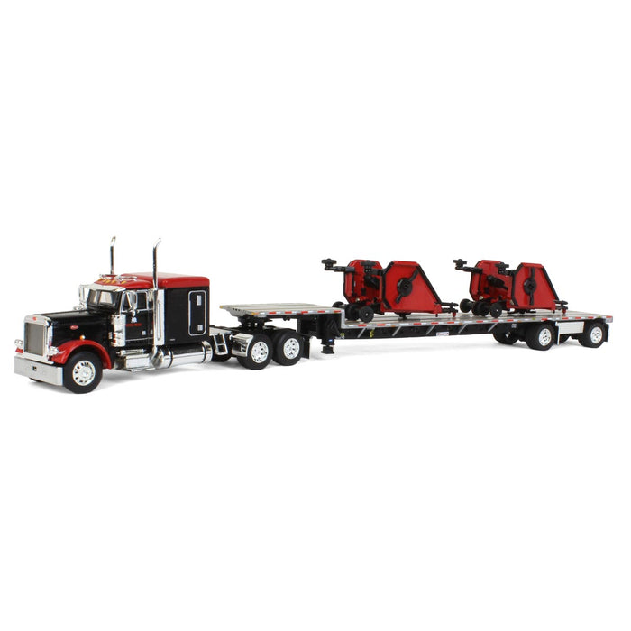 (B&D) 1/64 Black Bush Hog Peterbilt 379 63" Flattop Sleeper w/ Transcraft Deck Trailer & 2 Bush Hog Wing Mowers - Damaged Item