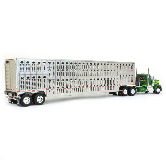 1/64 Neon & Dark Green Kenworth W900A Day Cab w/ Wilson Silver Star Livestock Trailer, DCP by First Gear