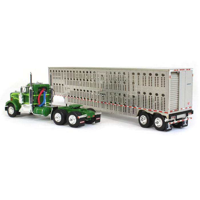 1/64 Neon & Dark Green Kenworth W900A Day Cab w/ Wilson Silver Star Livestock Trailer, DCP by First Gear