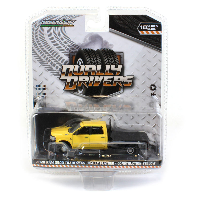 1/64 2020 RAM 3500 Tradesman Dually Flatbed, Construction Yellow, Dually Drivers Series 10