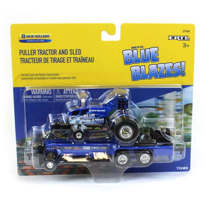 (B&D) 1/64 New Holland "Blue Blazes" Pulling Tractor with Pulling Sled - Damaged Box