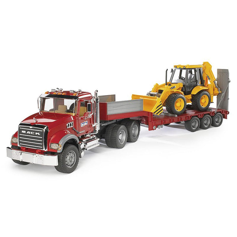 (B&D) 1/16 Bruder MACK Semi Granite Low Loader with JCB Backhoe Loader - Damaged Box