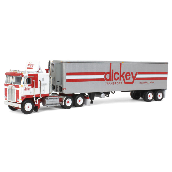 1/64 Kenworth K100 Flattop w/ Air Foil & 40' Vintage Reefer Trailer, Dickey Transport, DCP by First Gear