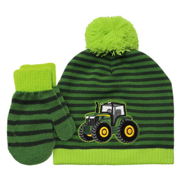 Toddler John Deere Tractor Knit Beanie & Mitten Set