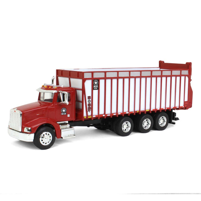 1/64 Red Peterbilt 385 w/ Red & White Meyer 8126RT Boss Forage Box