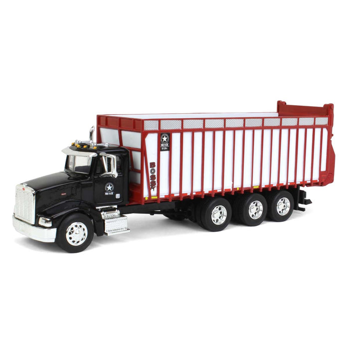 1/64 Black Peterbilt 385 w/ Red & White Meyer 8126RT Boss Forage Box