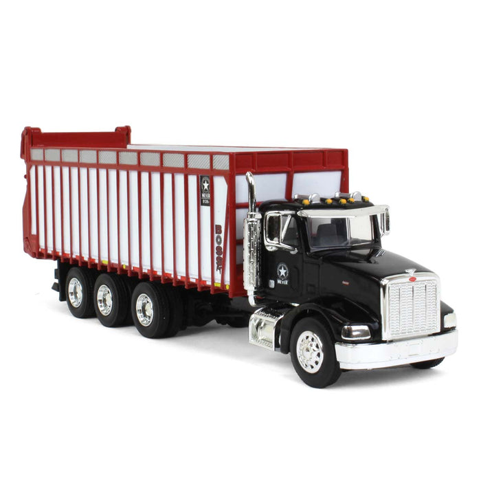 1/64 Black Peterbilt 385 w/ Red & White Meyer 8126RT Boss Forage Box