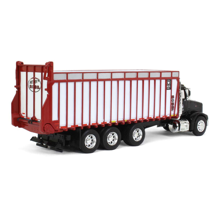 1/64 Black Peterbilt 385 w/ Red & White Meyer 8126RT Boss Forage Box