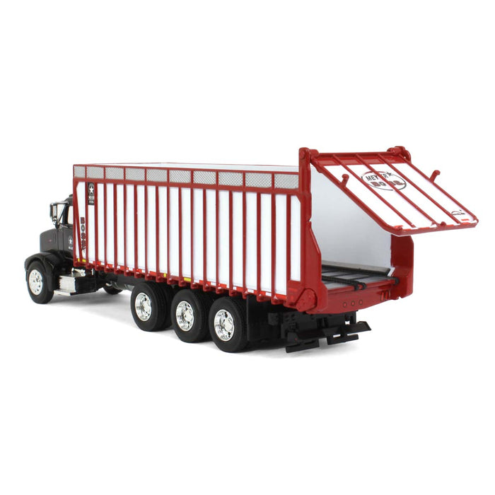 1/64 Black Peterbilt 385 w/ Red & White Meyer 8126RT Boss Forage Box