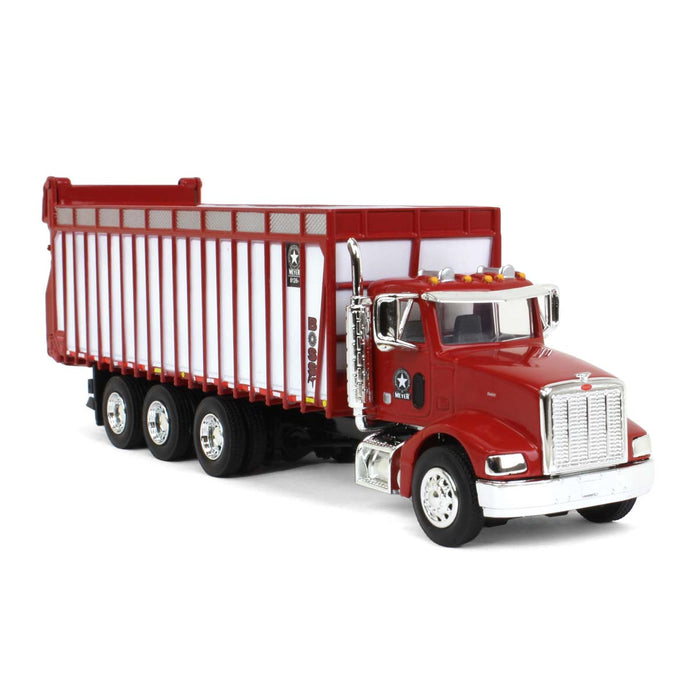 1/64 Red Peterbilt 385 w/ Red & White Meyer 8126RT Boss Forage Box